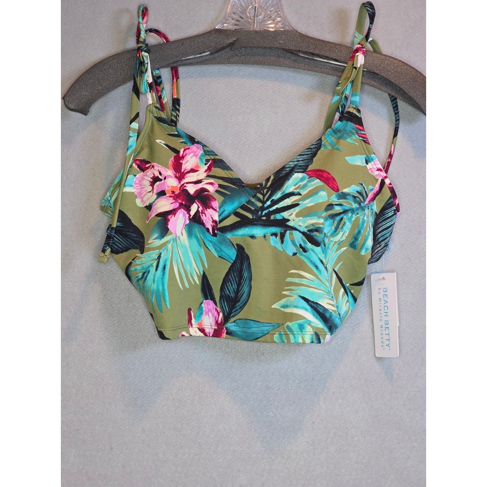 Beach Betty by Miracle Brands Green Tropical Floral Bikini Top Medium 670518